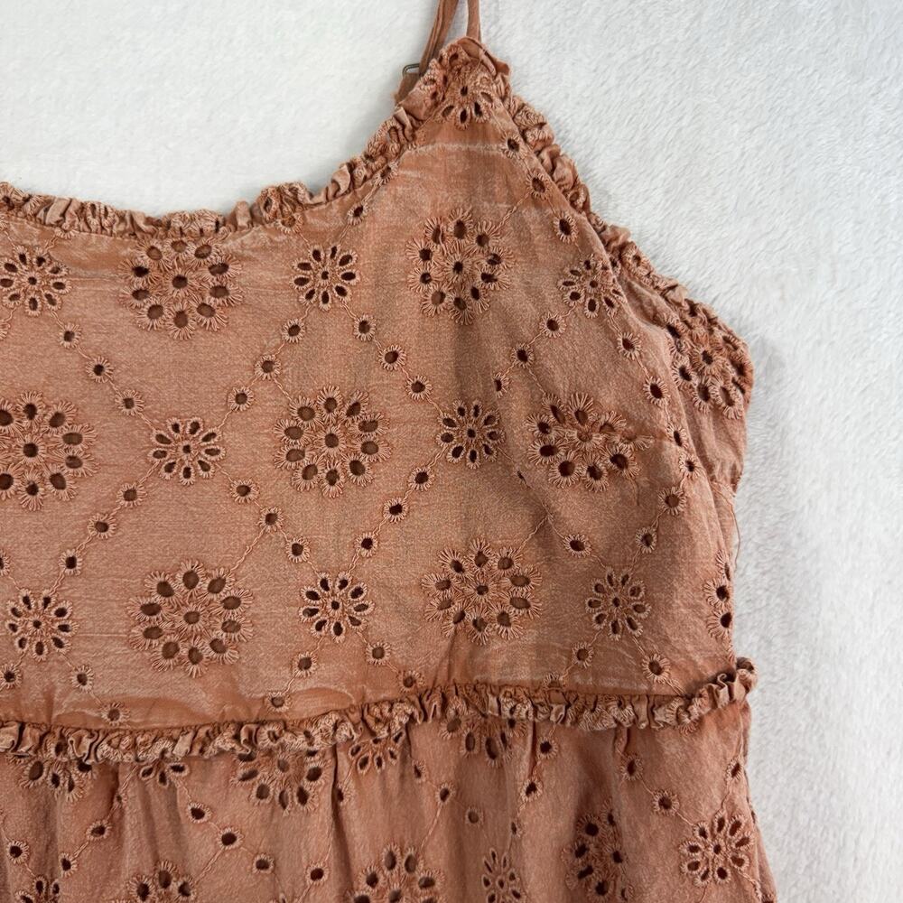 Rock and Roll Denim M Medium Eyelet Sleeveless Mini Dress Babydoll RUST Boho - Picture 5 of 14